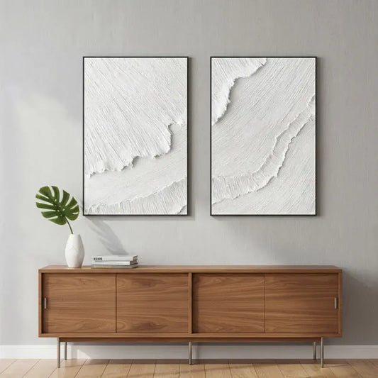 White Minimalist Textured Paintings #WM8 ArtiQuo