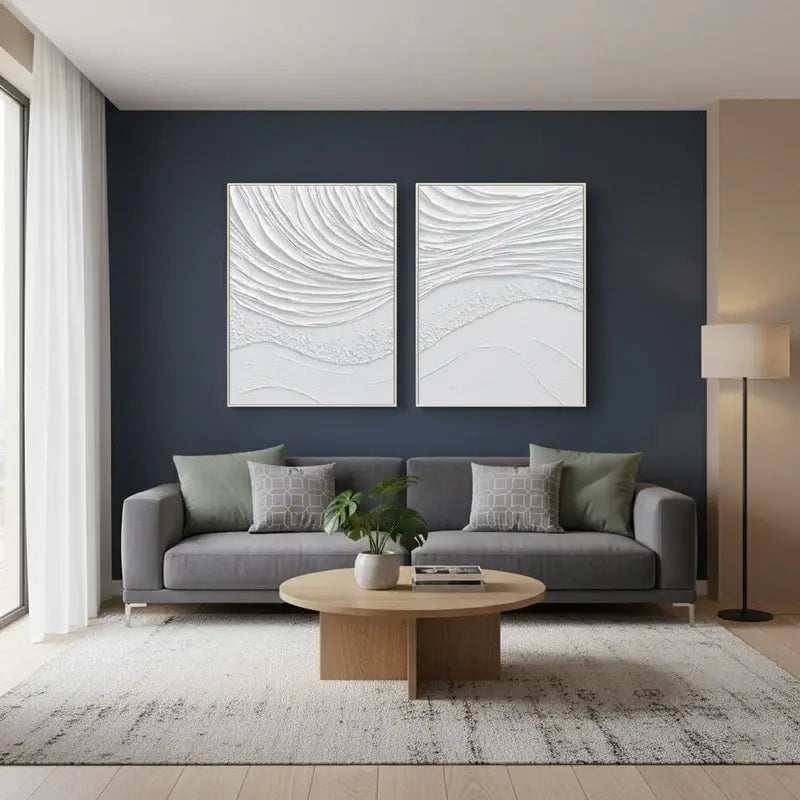 White Minimalist Textured Paintings Canvas Set of 2 #WM20 ArtiQuo