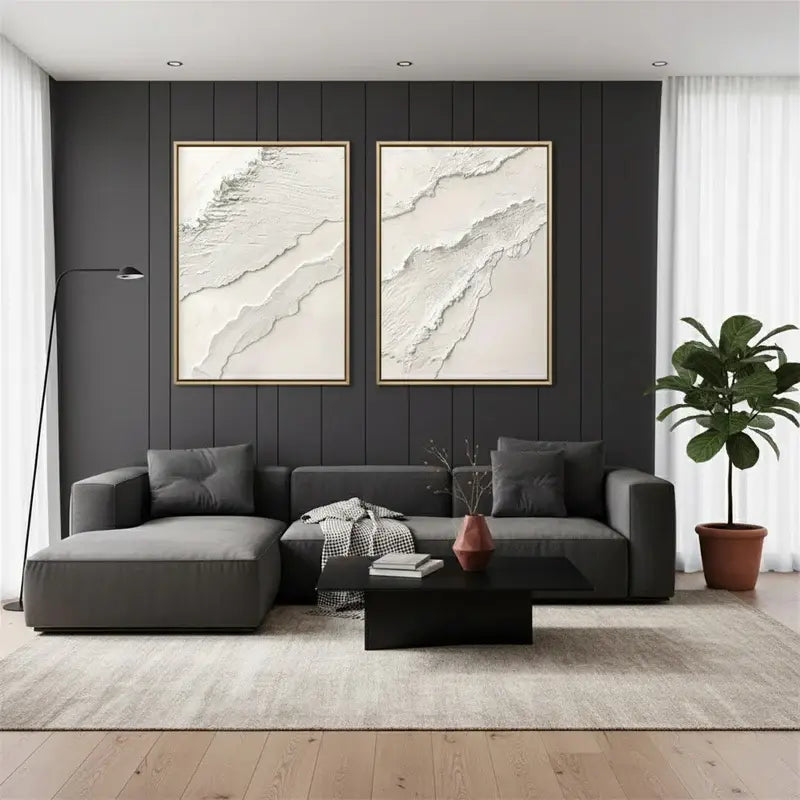 Plaster Art Minimalist Textured Paintings Set of 2 #WM24 ArtiQuo