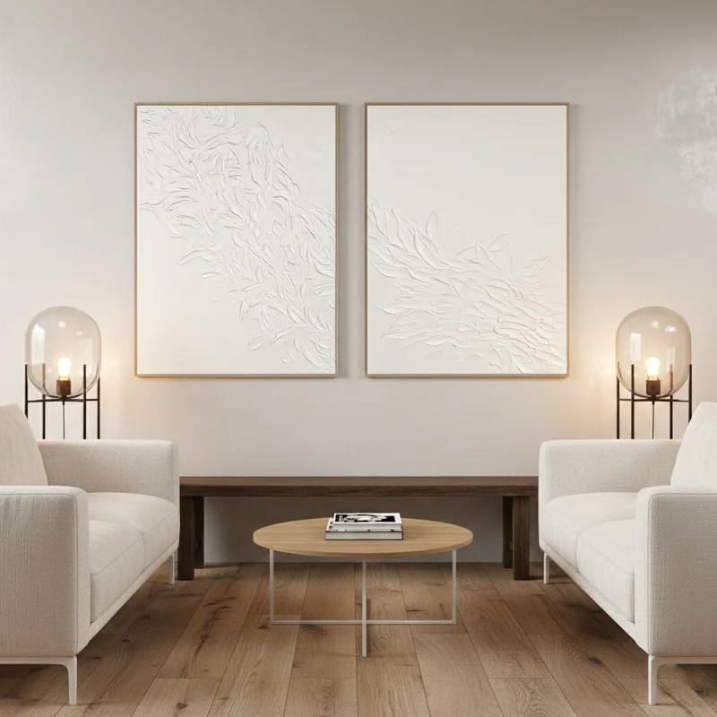 Plaster Art Minimalist Textured Paintings Set of 2 #WM36 ArtiQuo