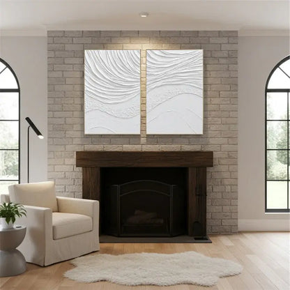 White Minimalist Textured Paintings Canvas Set of 2 #WM20 ArtiQuo