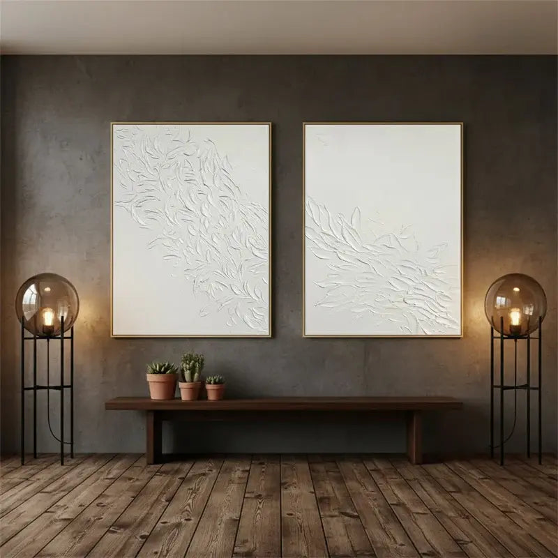 Plaster Art Minimalist Textured Paintings Set of 2 #WM36 ArtiQuo